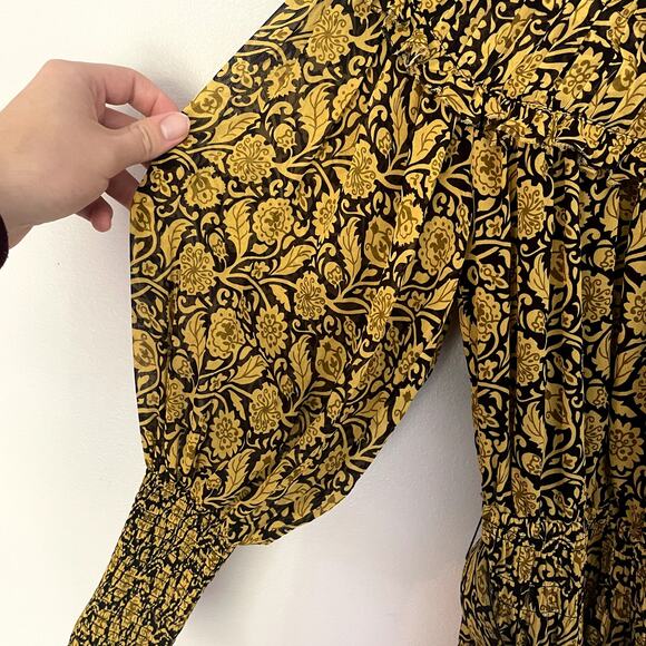 NICHOLAS Abbey Ruffled Printed Crepe Mini Dress In Mustard Yellow w/ Belt SZ 0 - Picture 9 of 16